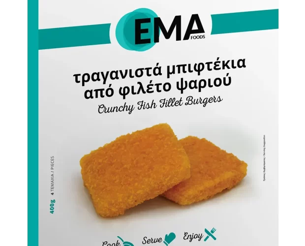 Τραγανιστά μπιφτέκια από φιλέτο ψαριού EMA Foods κατεψυγμένα τρόφιμα, θαλασσινά, λαχανικά, κρεατοσκευάσματα, αρτοσκευάσματα