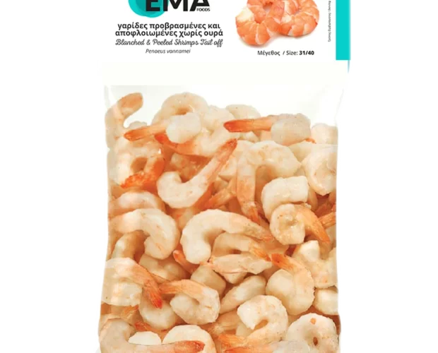 γαρίδες προβρασμένες και αποφλοιωμένες χωρίς ουρά EMA Foods κατεψυγμένα τρόφιμα, θαλασσινά, λαχανικά, κρεατοσκευάσματα, αρτοσκευάσματα