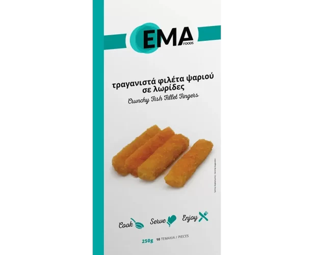 Τραγανιστά φιλέτα ψαριού σε λωρίδες EMA Foods κατεψυγμένα τρόφιμα, θαλασσινά, λαχανικά, κρεατοσκευάσματα, αρτοσκευάσματα
