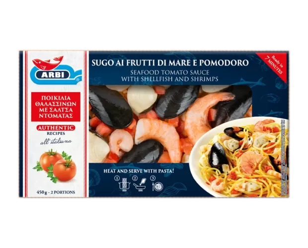 Ποικιλία θαλασσινών με σάλτσα ντομάτας EMA Foods κατεψυγμένα τρόφιμα, θαλασσινά, λαχανικά, κρεατοσκευάσματα, αρτοσκευάσματα